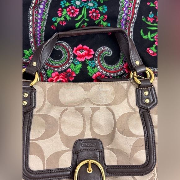 Coach Campbell Signature Handbag Large Brown Tan Sateen Purse Tote Career Preppy - Picture 5 of 15